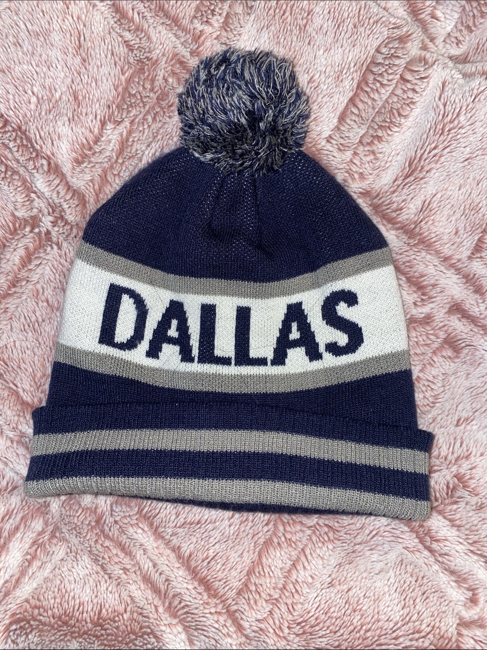NFL Dallas Navy Gray White Pom Beanie